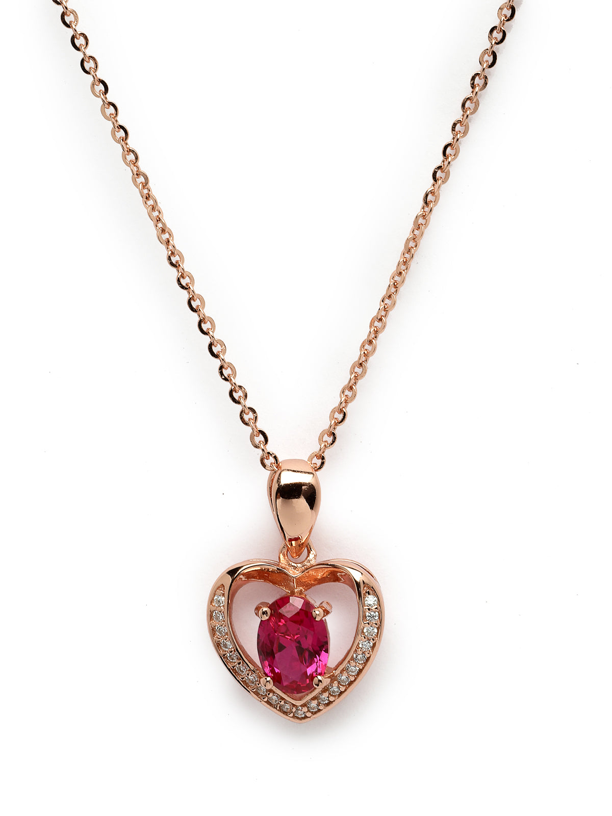 Pissara by Sukkhi Sparkling 925 Sterling Silver Heart Shaped Rose Gold Plated Cubic Zirconia Pendant With Chain For Women & Girls|with Authenticity Certificate, 925 Stamp & 6 Months Warranty P105202