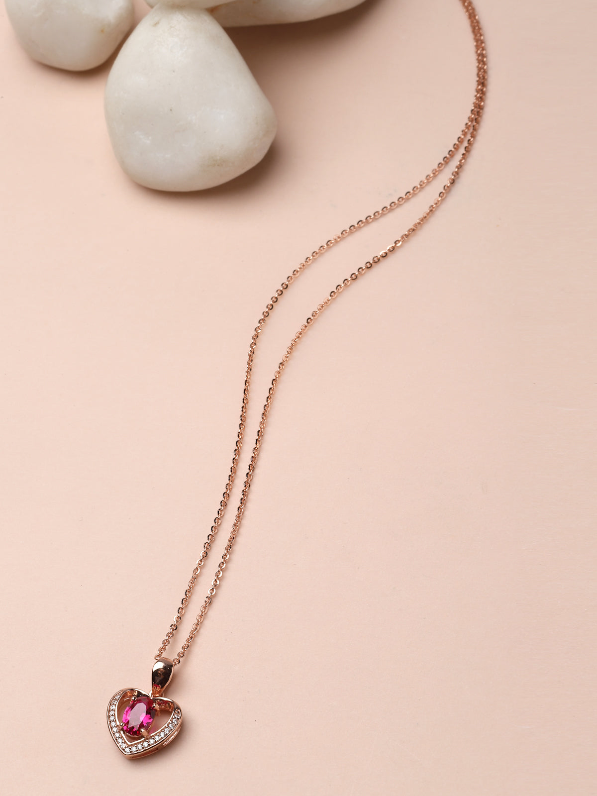 Pissara by Sukkhi Sparkling 925 Sterling Silver Heart Shaped Rose Gold Plated Cubic Zirconia Pendant With Chain For Women & Girls|with Authenticity Certificate, 925 Stamp & 6 Months Warranty P105202