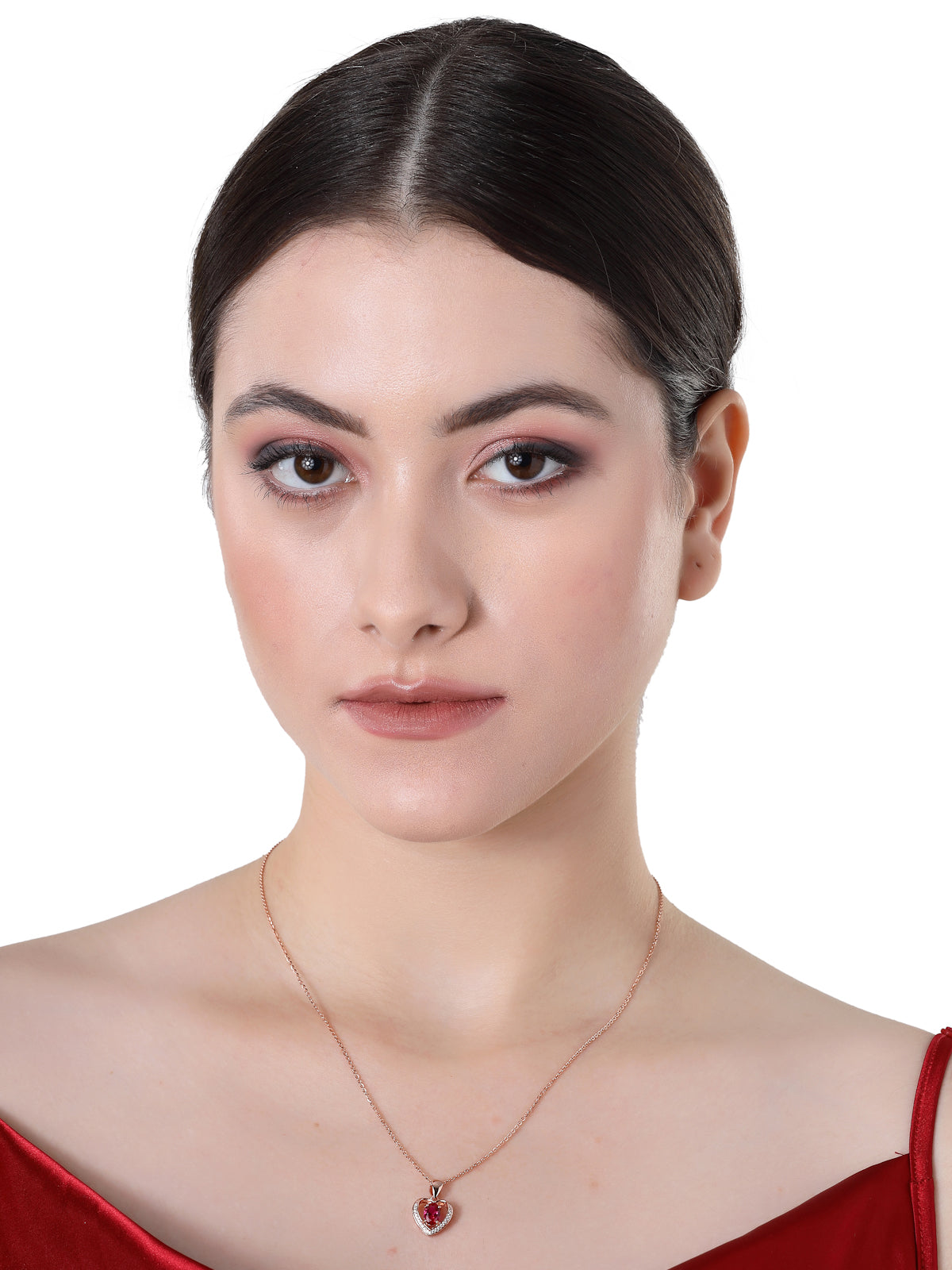 Pissara by Sukkhi Sparkling 925 Sterling Silver Heart Shaped Rose Gold Plated Cubic Zirconia Pendant With Chain For Women & Girls|with Authenticity Certificate, 925 Stamp & 6 Months Warranty P105202