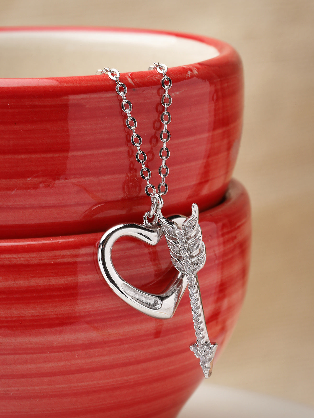 Pissara by Sukkhi Modern 925 Sterling Silver Heart Shaped Cubic Zirconia Pendant With Chain For Women & Girls|with Authenticity Certificate, 925 Stamp & 6 Months Warranty P105205