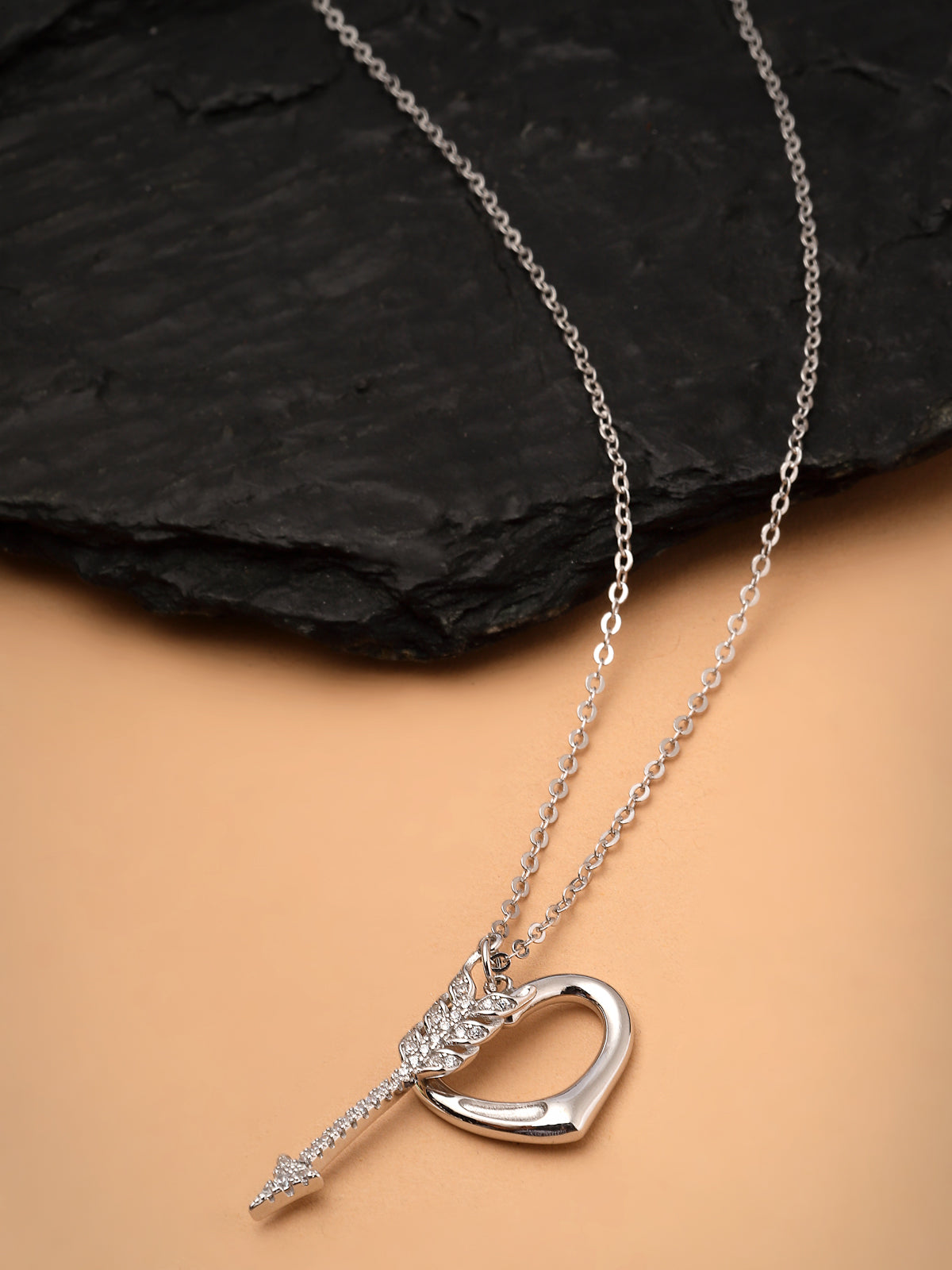 Pissara by Sukkhi Modern 925 Sterling Silver Heart Shaped Cubic Zirconia Pendant With Chain For Women & Girls|with Authenticity Certificate, 925 Stamp & 6 Months Warranty P105205