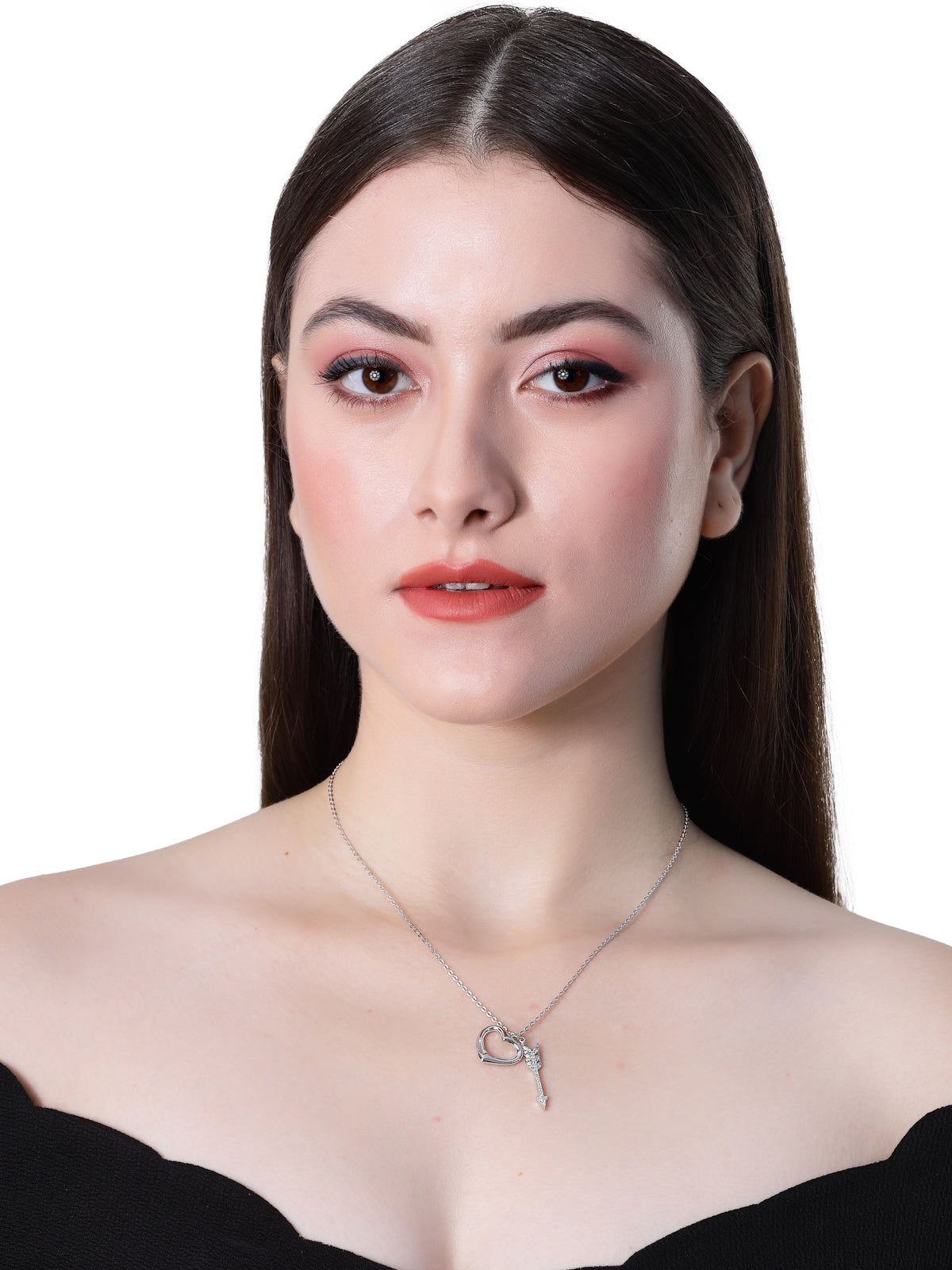 Pissara by Sukkhi Modern 925 Sterling Silver Heart Shaped Cubic Zirconia Pendant With Chain For Women & Girls|with Authenticity Certificate, 925 Stamp & 6 Months Warranty P105205