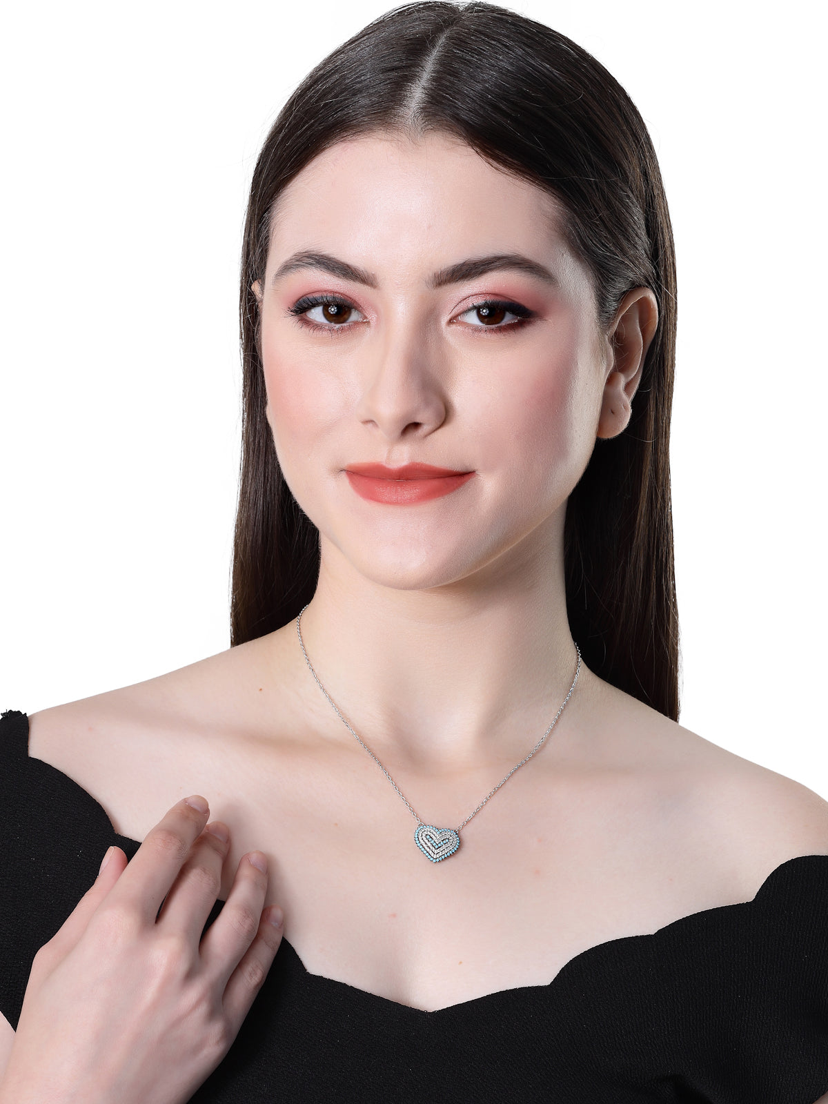 Pissara by Sukkhi Sparkling 925 Sterling Silver Heart Shaped Cubic Zirconia Pendant With Chain For Women & Girls|with Authenticity Certificate, 925 Stamp & 6 Months Warranty P105206