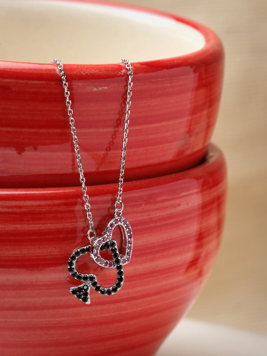 Pissara by Sukkhi Intricately 925 Sterling Silver Heart Shaped Cubic Zirconia Pendant With Chain For Women & Girls|with Authenticity Certificate, 925 Stamp & 6 Months Warranty P105207