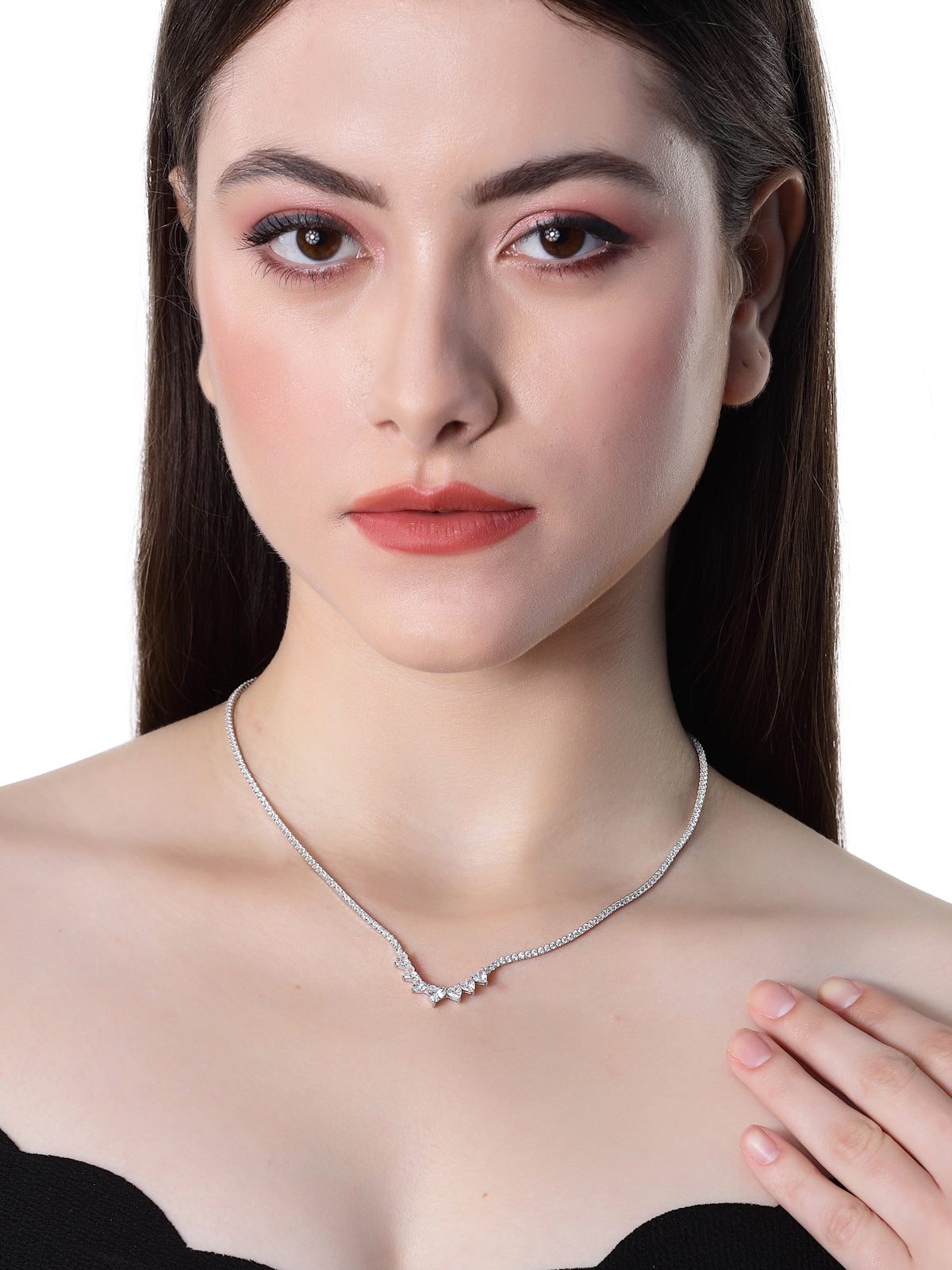 Pissara by Sukkhi Attractive 925 Sterling Silver Heart Shaped Cubic Zirconia Pendant With Chain For Women & Girls|with Authenticity Certificate, 925 Stamp & 6 Months Warranty P105208