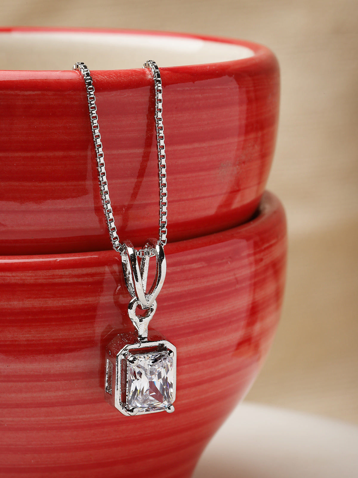 Pissara by Sukkhi Amazing 925 Sterling Silver Rectangle Shaped Cubic Zirconia Pendant With Chain For Women & Girls|with Authenticity Certificate, 925 Stamp & 6 Months Warranty P105210