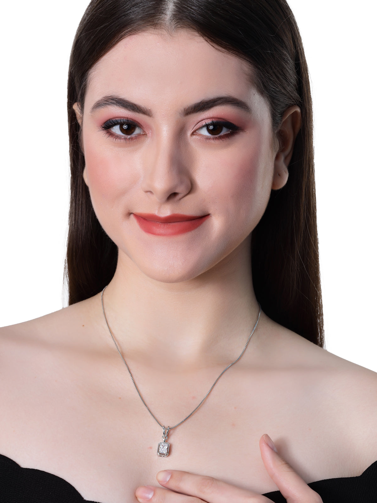 Pissara by Sukkhi Amazing 925 Sterling Silver Rectangle Shaped Cubic Zirconia Pendant With Chain For Women & Girls|with Authenticity Certificate, 925 Stamp & 6 Months Warranty P105210