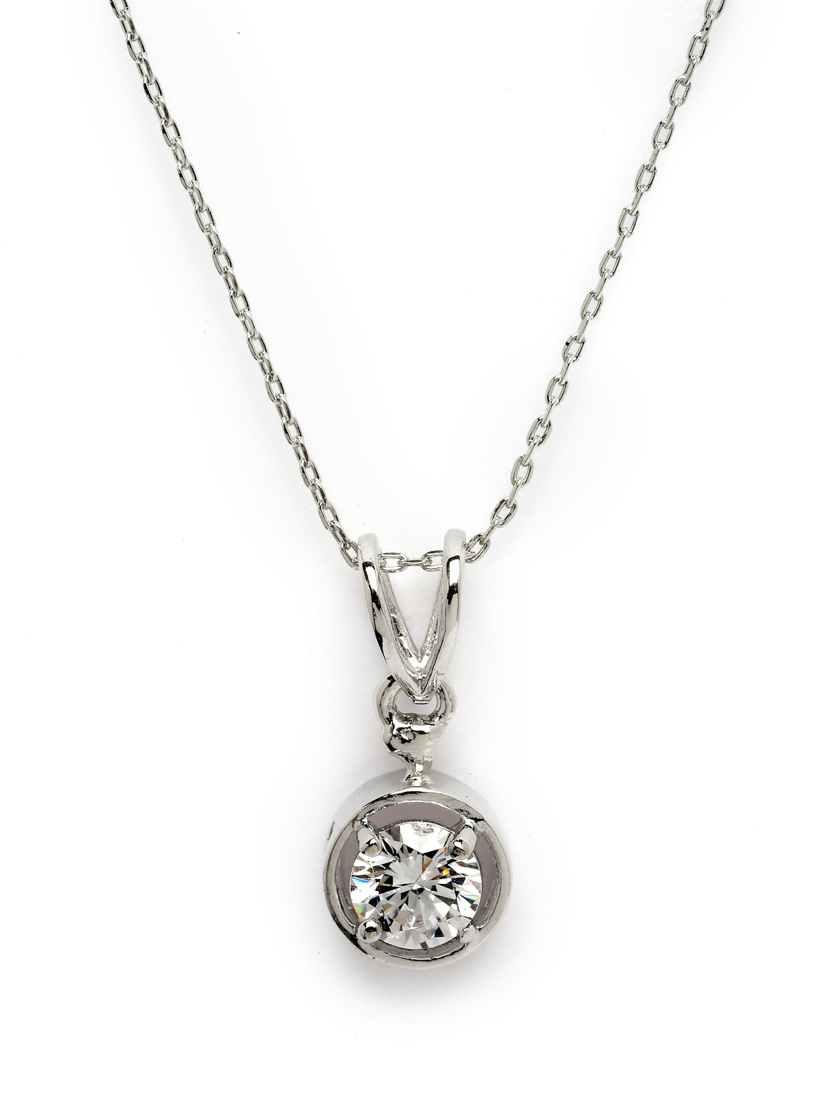 Pissara by Sukkhi Finely 925 Sterling Silver Round Shaped Cubic Zirconia Pendant With Chain For Women & Girls|with Authenticity Certificate, 925 Stamp & 6 Months Warranty P105212