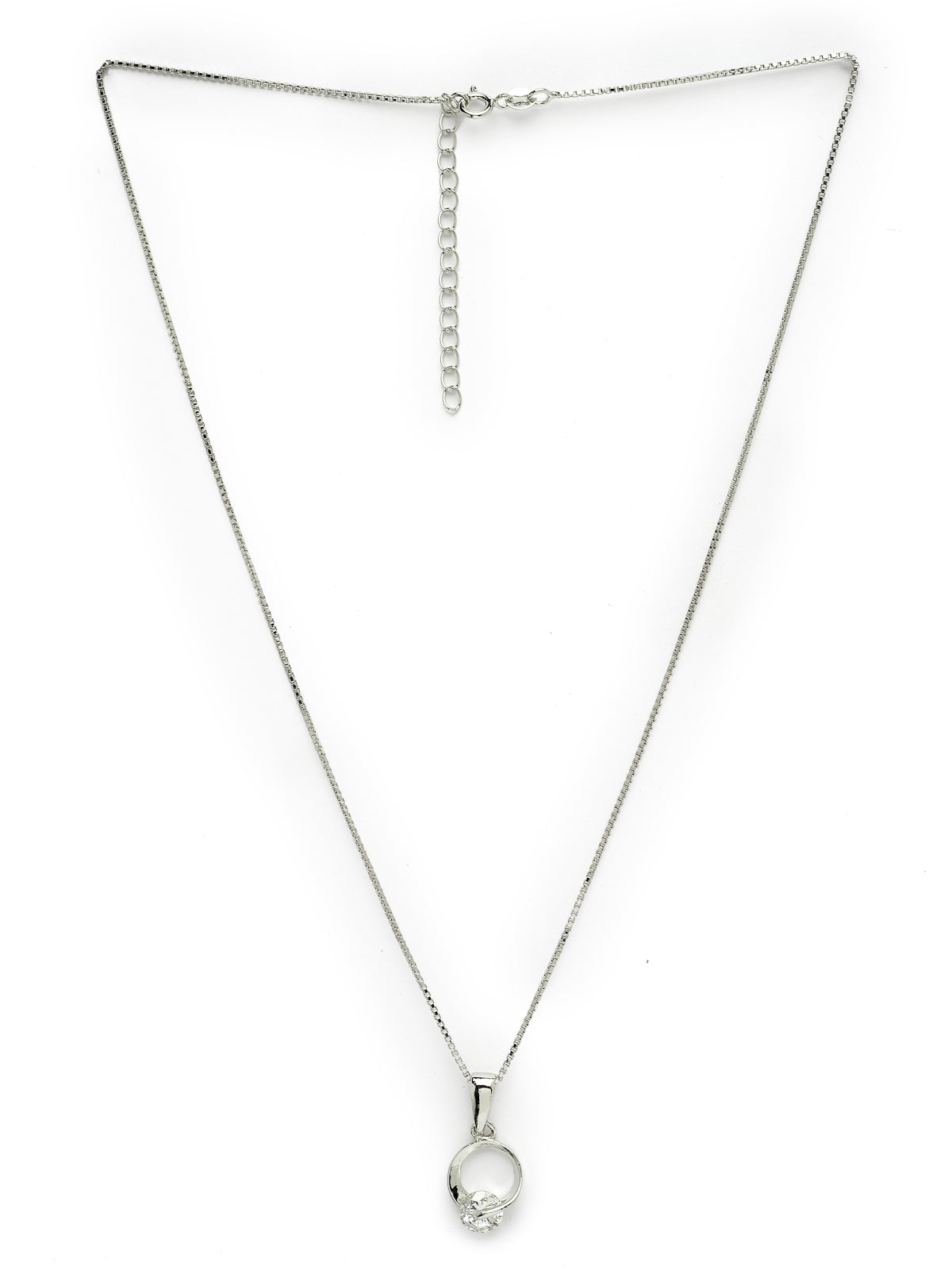 Pissara by Sukkhi Fashionable 925 Sterling Silver Round Shaped Cubic Zirconia Pendant With Chain For Women & Girls|with Authenticity Certificate, 925 Stamp & 6 Months Warranty P105213