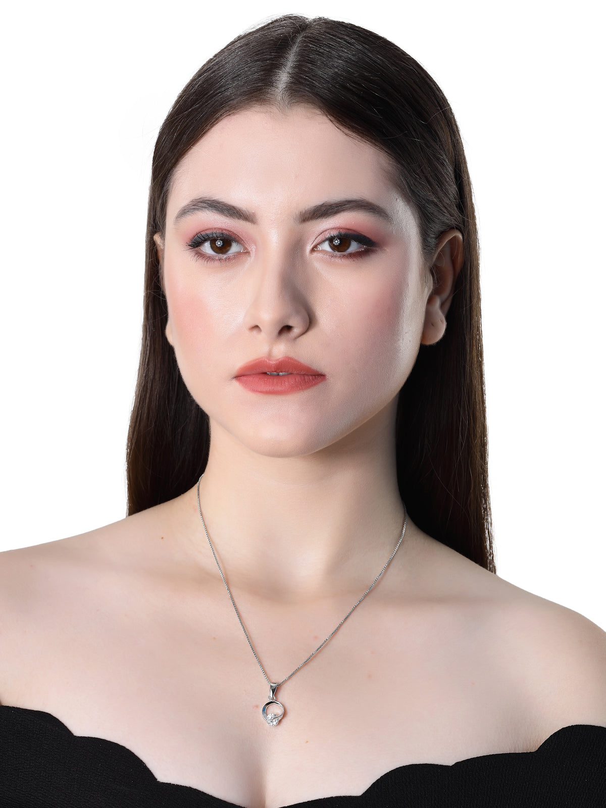 Pissara by Sukkhi Fashionable 925 Sterling Silver Round Shaped Cubic Zirconia Pendant With Chain For Women & Girls|with Authenticity Certificate, 925 Stamp & 6 Months Warranty P105213