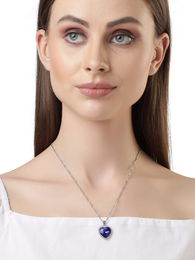 Scintillare by Sukkhi Modern Blue Titanic Valentine Heart Crystals With Rhodium Plated Silver Pendant With Chain for Women & Girls | Valentine Day Gifts Collection|P106599