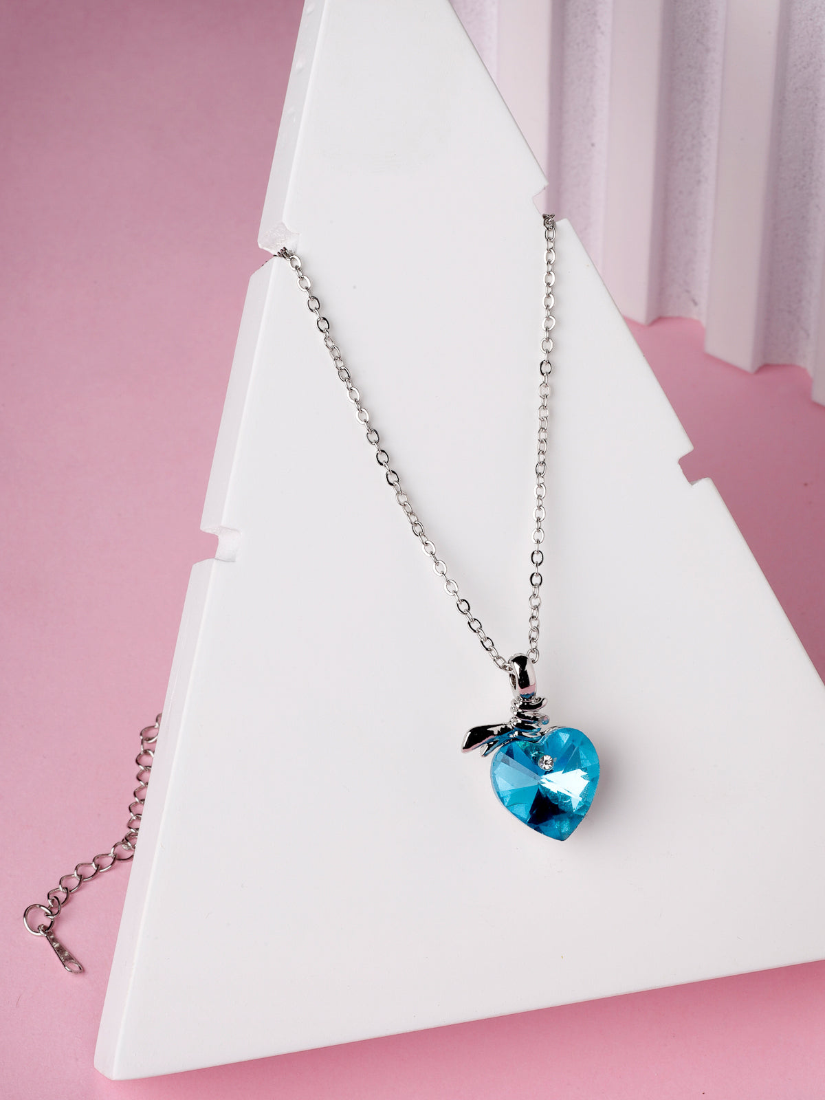 Scintillare by Sukkhi Beautiful Blue Titanic Valentine Heart Crystals With Rhodium Plated Silver Pendant With Chain for Women And Girls | Valentine Day Gifts Collection|P106600