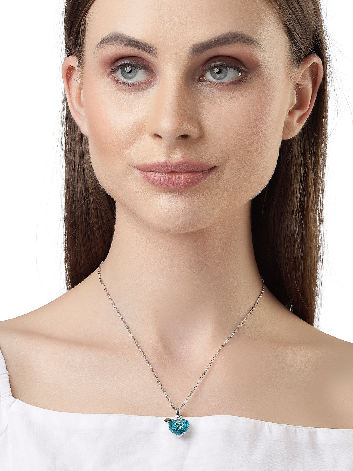 Scintillare by Sukkhi Beautiful Blue Titanic Valentine Heart Crystals With Rhodium Plated Silver Pendant With Chain for Women And Girls | Valentine Day Gifts Collection|P106600