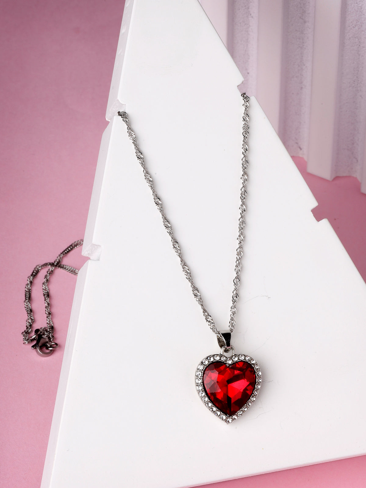 Scintillare by Sukkhi Elegant Stylish Red Heart Shaped Crystals With Rhodium Plated Silver Pendant With Chain for Women And Girls | Valentine Day Gifts Collection|P106608