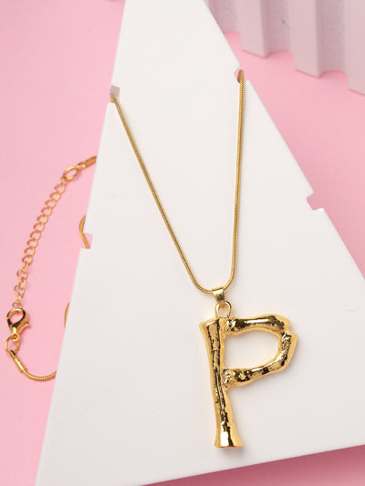 Scintillare by Sukkhi Stylish Name English Gold Plated Alphabet P Letter Initials Letter Locket Pendant Necklace Chain Alphabet Pendant Necklace Chain for Men And Women Unisex|P106768