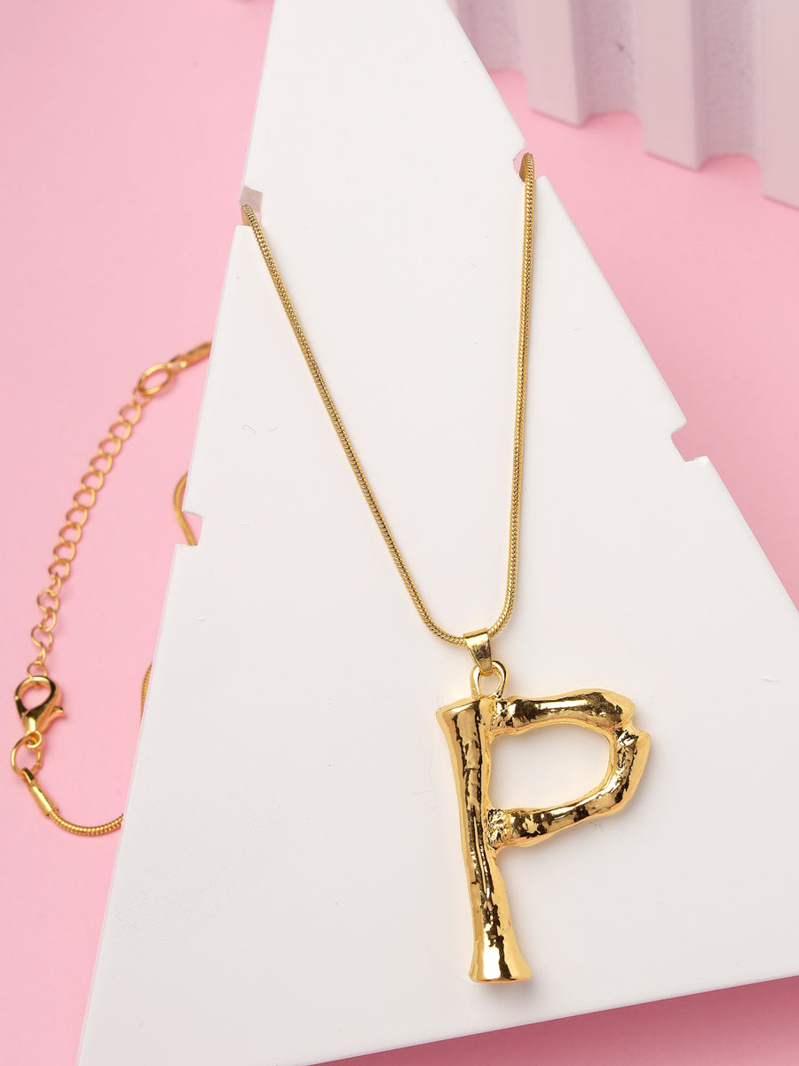 Scintillare by Sukkhi Stylish Name English Gold Plated Alphabet P Letter Initials Letter Locket Pendant Necklace Chain Alphabet Pendant Necklace Chain for Men And Women Unisex|P106768