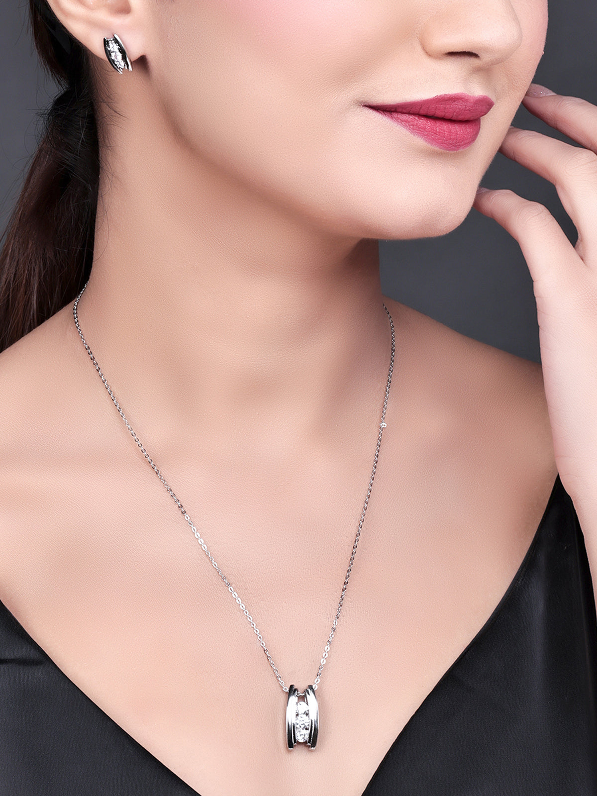 Pissara by Sukkhi Trendy 925 Sterling Silver Cubic Zirconia Pendant Set For Women And Girls|with Authenticity Certificate, 925 Stamp & 6 Months Warranty PS104639