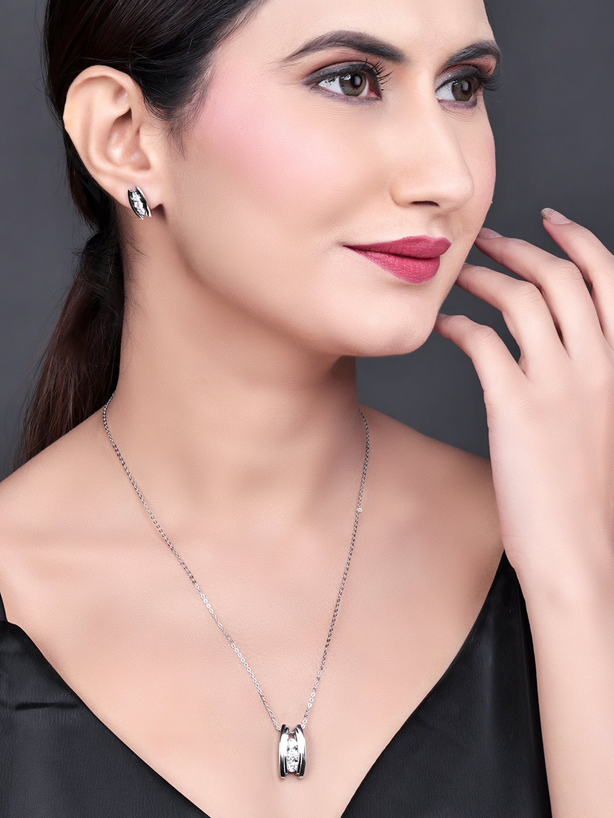 Pissara by Sukkhi Trendy 925 Sterling Silver Cubic Zirconia Pendant Set For Women And Girls|with Authenticity Certificate, 925 Stamp & 6 Months Warranty PS104639