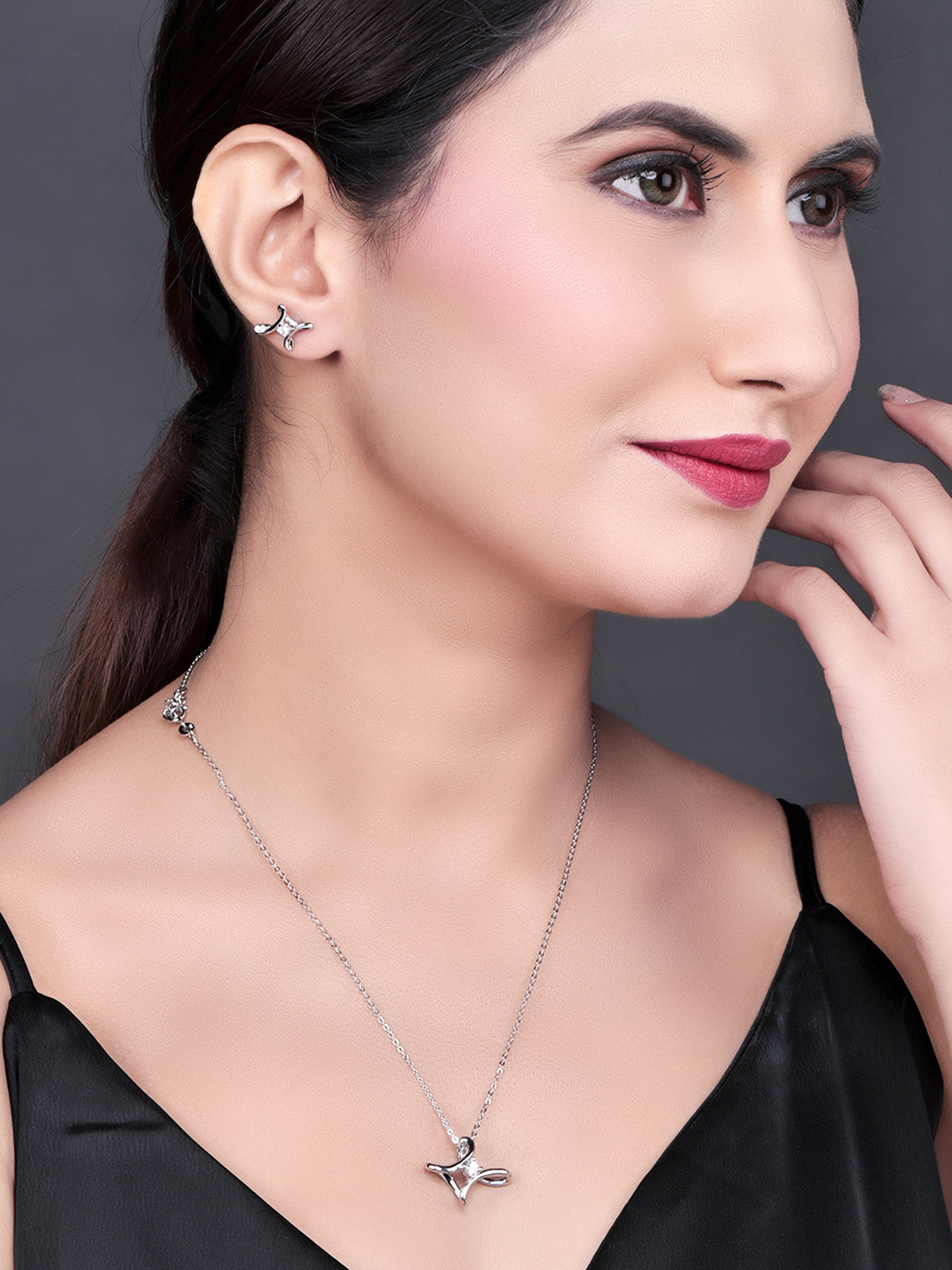 Pissara by Sukkhi Gleaming 925 Sterling Silver Cubic Zirconia Pendant Set For Women And Girls|with Authenticity Certificate, 925 Stamp & 6 Months Warranty PS104642