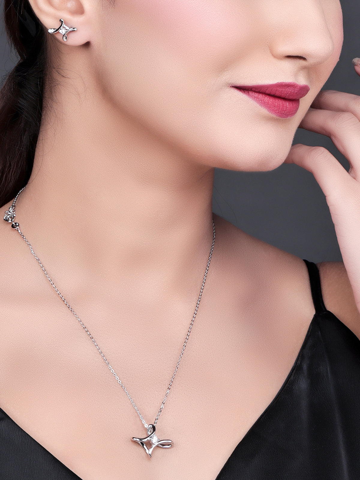 Pissara by Sukkhi Gleaming 925 Sterling Silver Cubic Zirconia Pendant Set For Women And Girls|with Authenticity Certificate, 925 Stamp & 6 Months Warranty PS104642