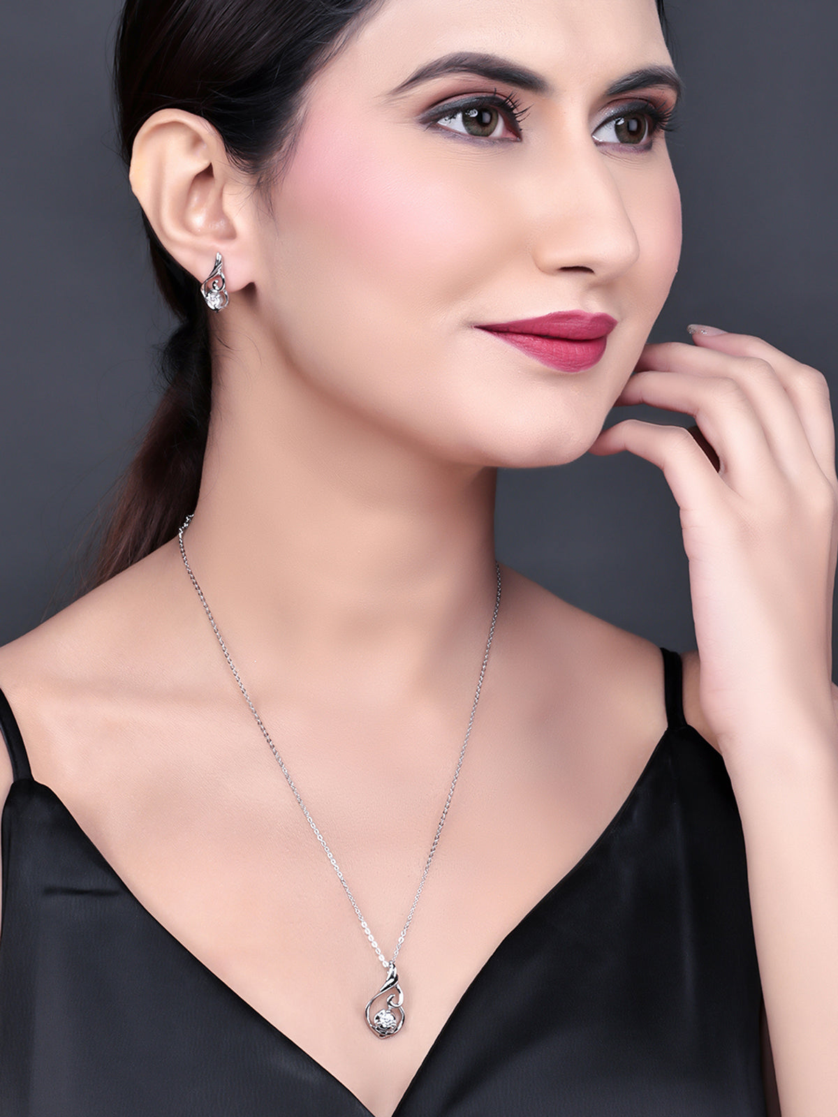 Pissara by Sukkhi Glittery 925 Sterling Silver Cubic Zirconia Pendant Set For Women And Girls|with Authenticity Certificate, 925 Stamp & 6 Months Warranty PS104643