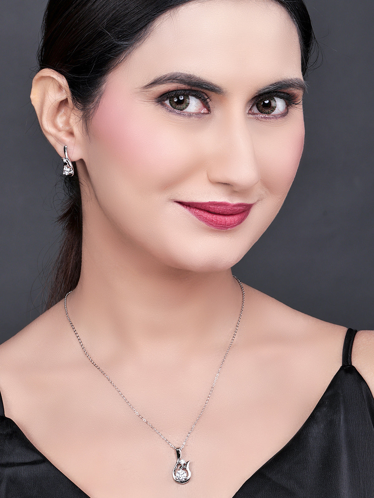 Pissara by Sukkhi Lovely 925 Sterling Silver Cubic Zirconia Pendant Set For Women And Girls|with Authenticity Certificate, 925 Stamp & 6 Months Warranty PS104644