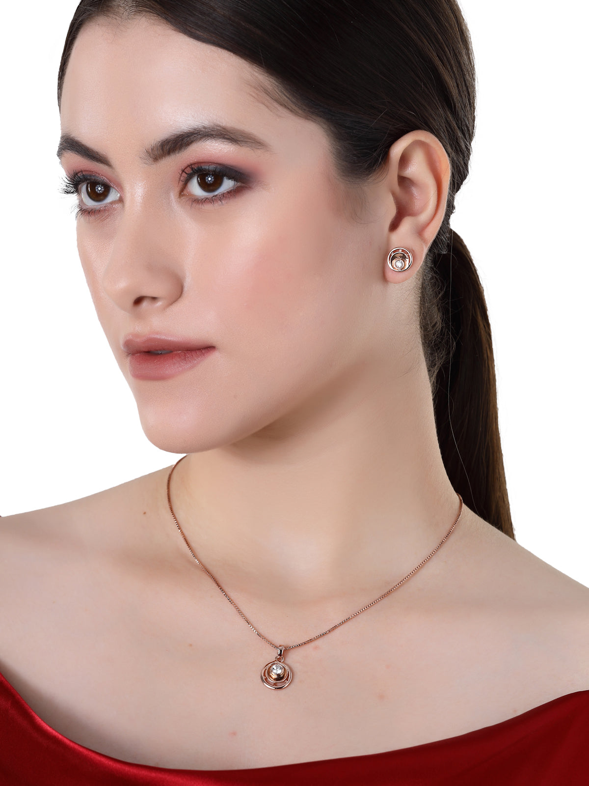 Pissara by Sukkhi Sleek 925 Sterling Silver Round Shaped Rose Gold Plated Cubic Zirconia Pendant Set For Women & Girls|with Authenticity Certificate, 925 Stamp & 6 Months Warranty PS105214