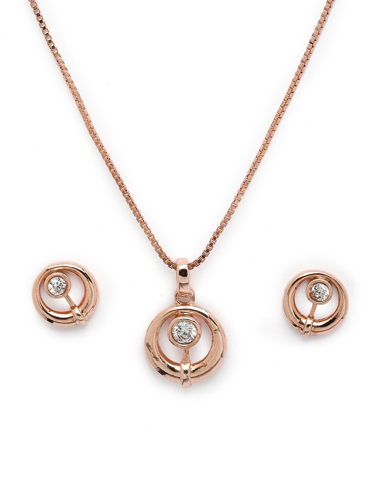 Pissara by Sukkhi Lavish 925 Sterling Silver Round Shaped Rose Gold Plated Cubic Zirconia Pendant Set For Women & Girls|with Authenticity Certificate, 925 Stamp & 6 Months Warranty PS105215