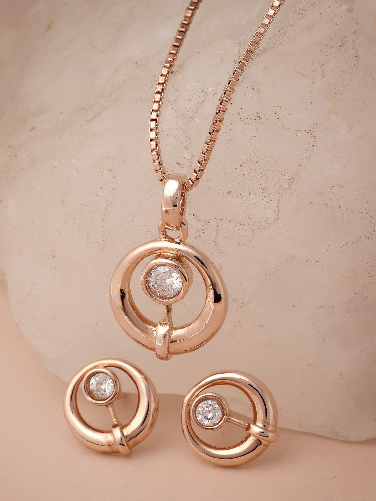 Pissara by Sukkhi Lavish 925 Sterling Silver Round Shaped Rose Gold Plated Cubic Zirconia Pendant Set For Women & Girls|with Authenticity Certificate, 925 Stamp & 6 Months Warranty PS105215