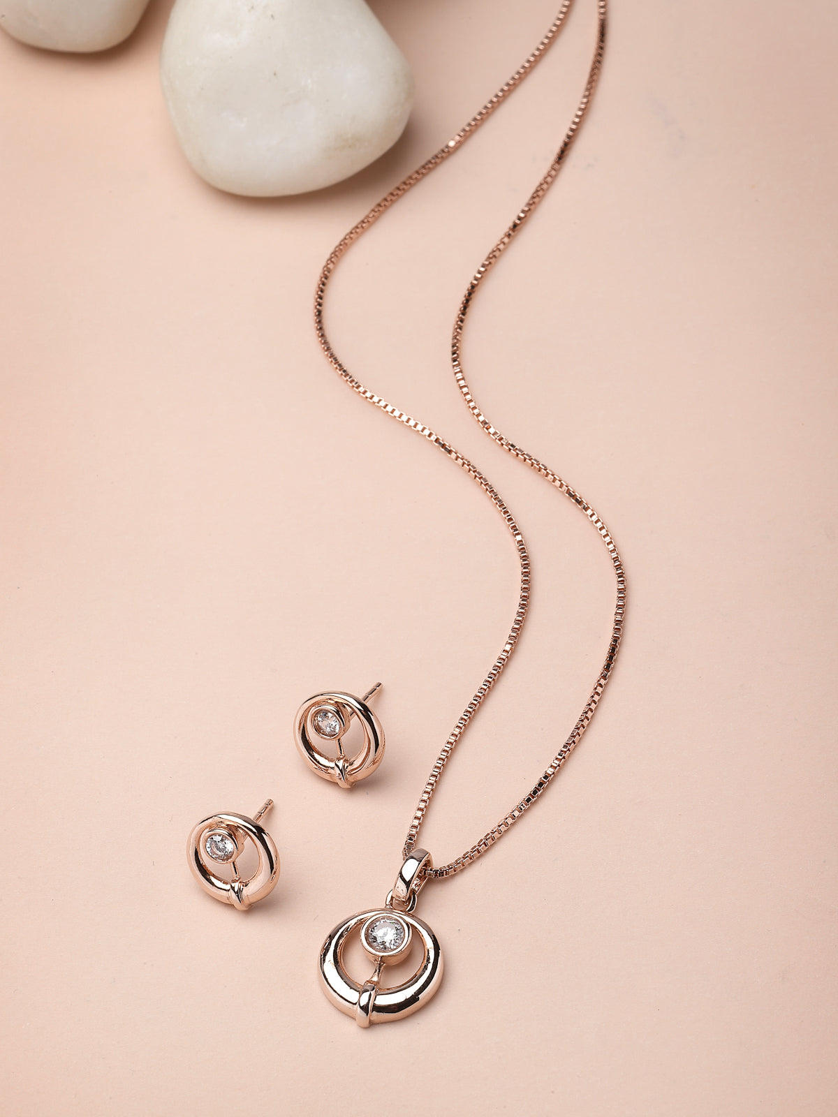 Pissara by Sukkhi Lavish 925 Sterling Silver Round Shaped Rose Gold Plated Cubic Zirconia Pendant Set For Women & Girls|with Authenticity Certificate, 925 Stamp & 6 Months Warranty PS105215