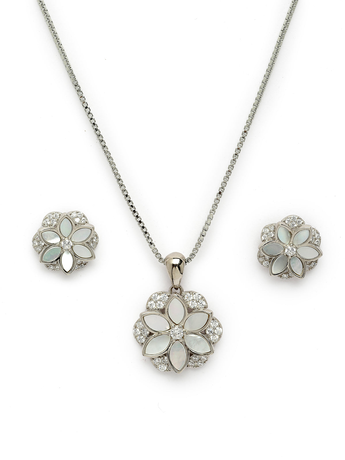 Pissara by Sukkhi Attractive 925 Sterling Silver Floral Shaped Cubic Zirconia Pendant Set For Women & Girls|with Authenticity Certificate, 925 Stamp & 6 Months Warranty PS105216