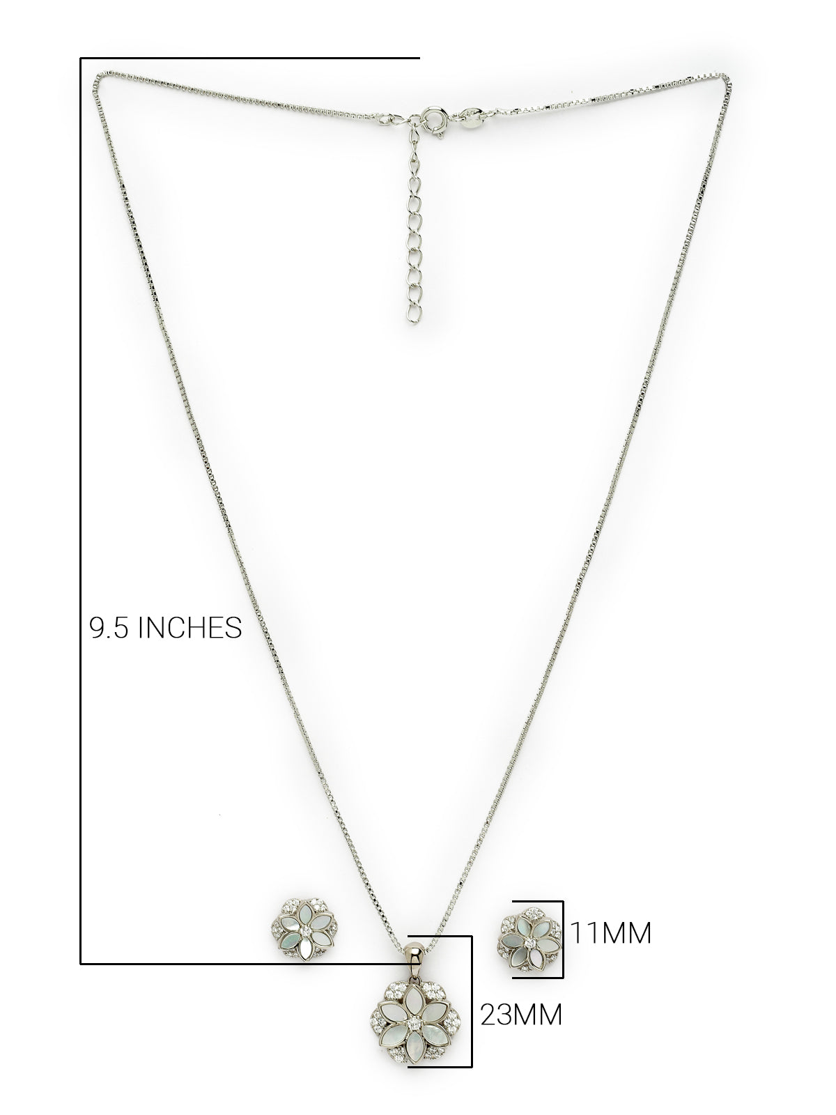 Pissara by Sukkhi Attractive 925 Sterling Silver Floral Shaped Cubic Zirconia Pendant Set For Women & Girls|with Authenticity Certificate, 925 Stamp & 6 Months Warranty PS105216