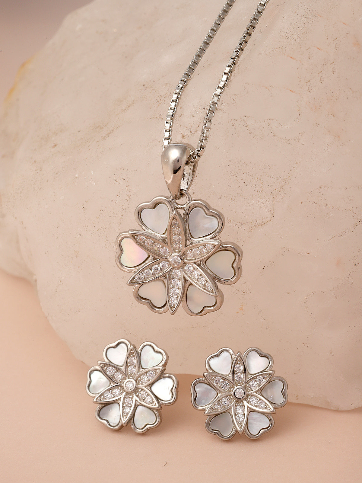 Pissara by Sukkhi Trendy 925 Sterling Silver Floral Shaped Cubic Zirconia Pendant Set For Women & Girls|with Authenticity Certificate, 925 Stamp & 6 Months Warranty PS105217