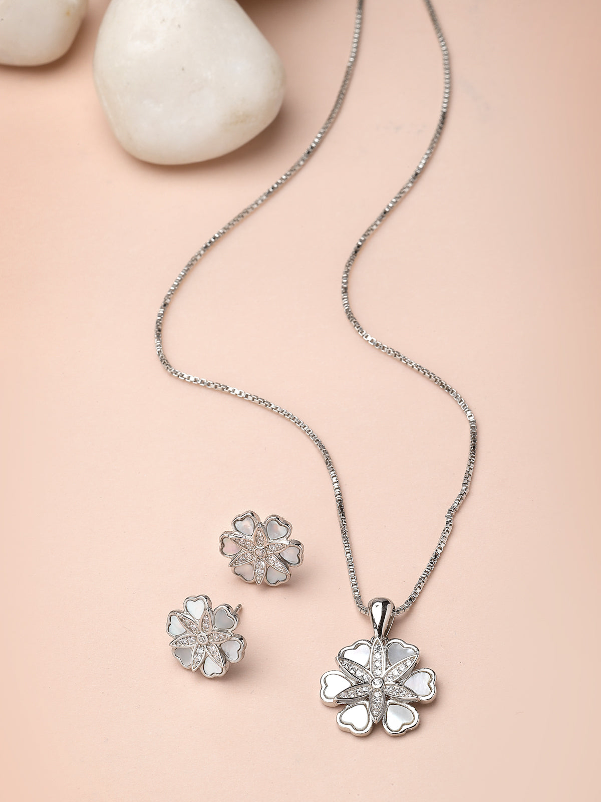 Pissara by Sukkhi Trendy 925 Sterling Silver Floral Shaped Cubic Zirconia Pendant Set For Women & Girls|with Authenticity Certificate, 925 Stamp & 6 Months Warranty PS105217