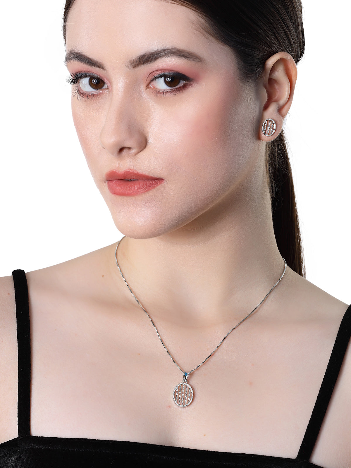 Pissara by Sukkhi Incredible 925 Sterling Silver Oval Shaped Cubic Zirconia Pendant Set For Women & Girls|with Authenticity Certificate, 925 Stamp & 6 Months Warranty PS105218