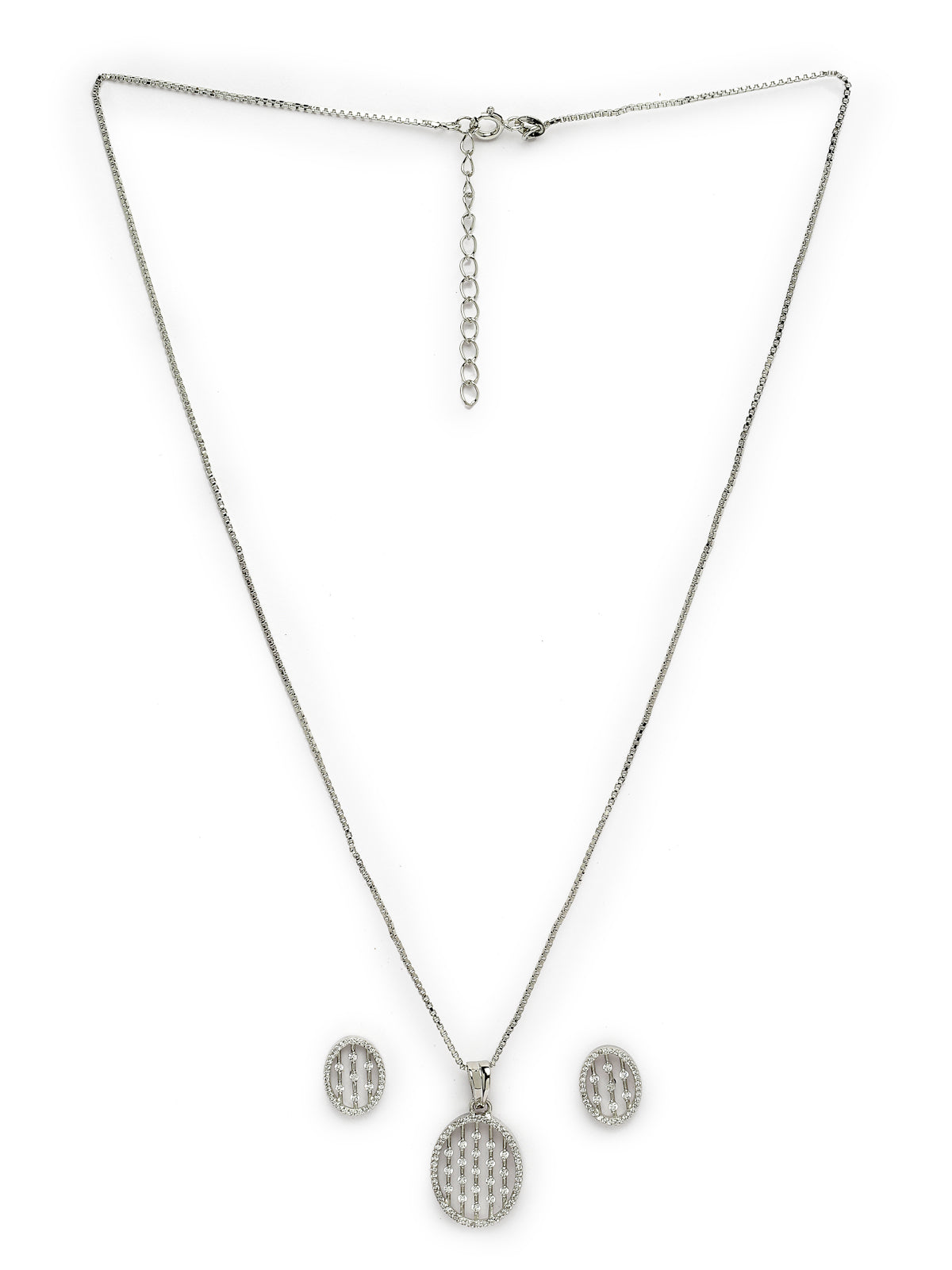 Pissara by Sukkhi Incredible 925 Sterling Silver Oval Shaped Cubic Zirconia Pendant Set For Women & Girls|with Authenticity Certificate, 925 Stamp & 6 Months Warranty PS105218