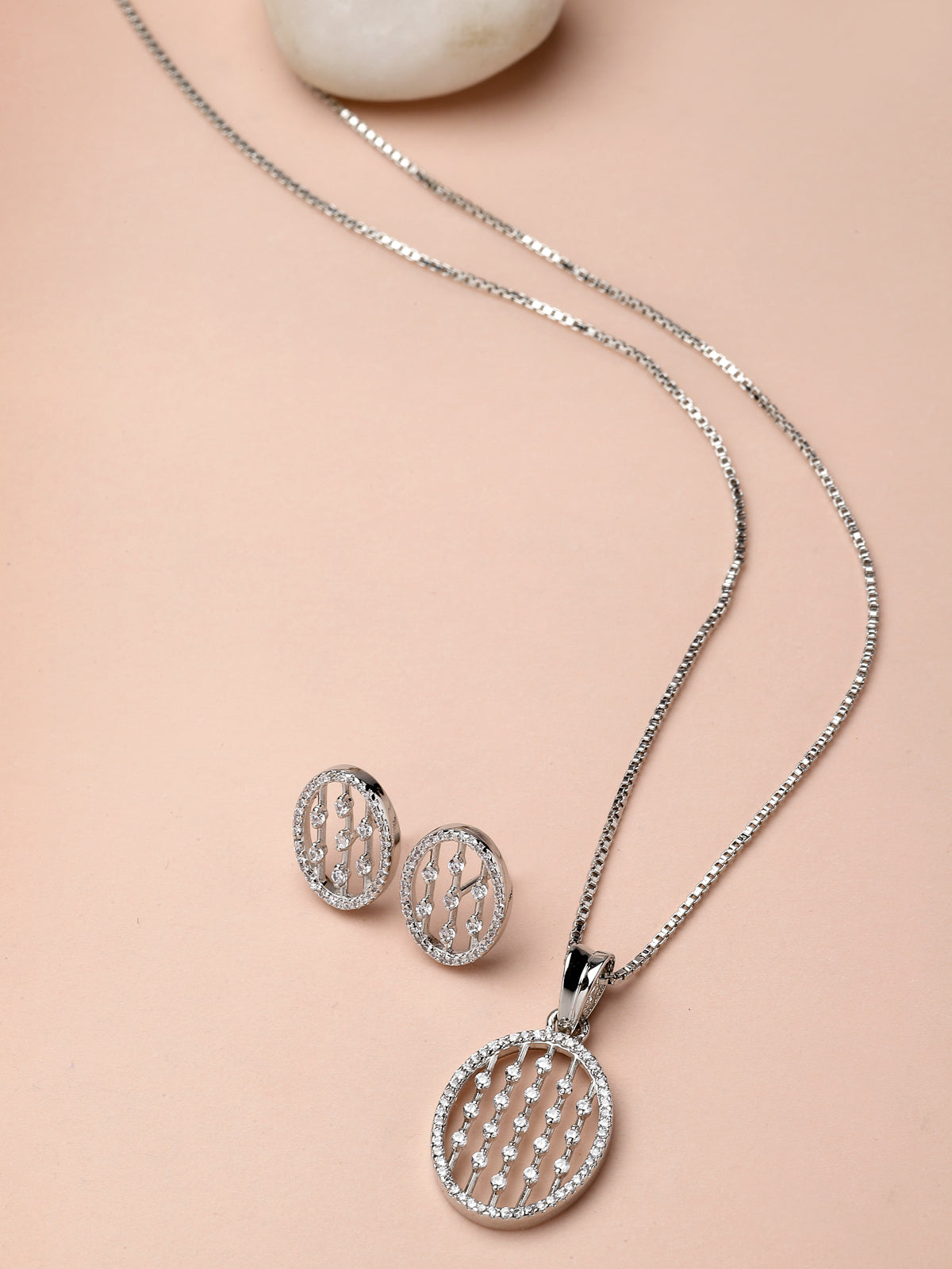 Pissara by Sukkhi Incredible 925 Sterling Silver Oval Shaped Cubic Zirconia Pendant Set For Women & Girls|with Authenticity Certificate, 925 Stamp & 6 Months Warranty PS105218