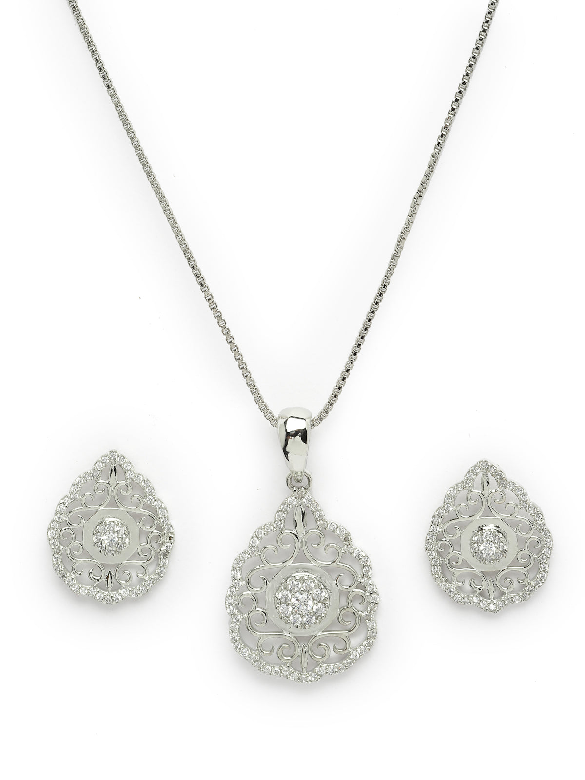 Pissara by Sukkhi Magnificent 925 Sterling Silver Filigree Shaped Cubic Zirconia Pendant Set For Women & Girls|with Authenticity Certificate, 925 Stamp & 6 Months Warranty PS105219