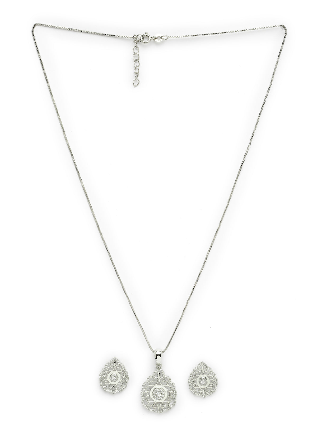 Pissara by Sukkhi Magnificent 925 Sterling Silver Filigree Shaped Cubic Zirconia Pendant Set For Women & Girls|with Authenticity Certificate, 925 Stamp & 6 Months Warranty PS105219