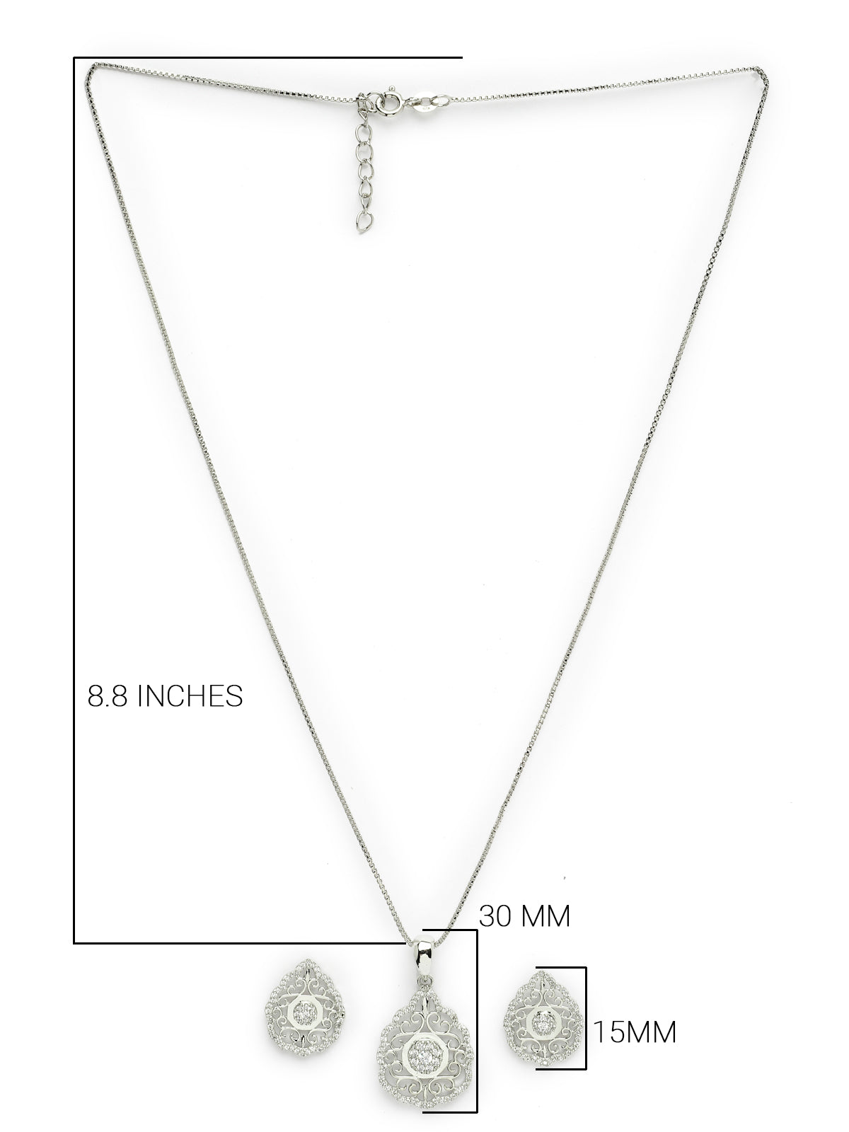 Pissara by Sukkhi Magnificent 925 Sterling Silver Filigree Shaped Cubic Zirconia Pendant Set For Women & Girls|with Authenticity Certificate, 925 Stamp & 6 Months Warranty PS105219