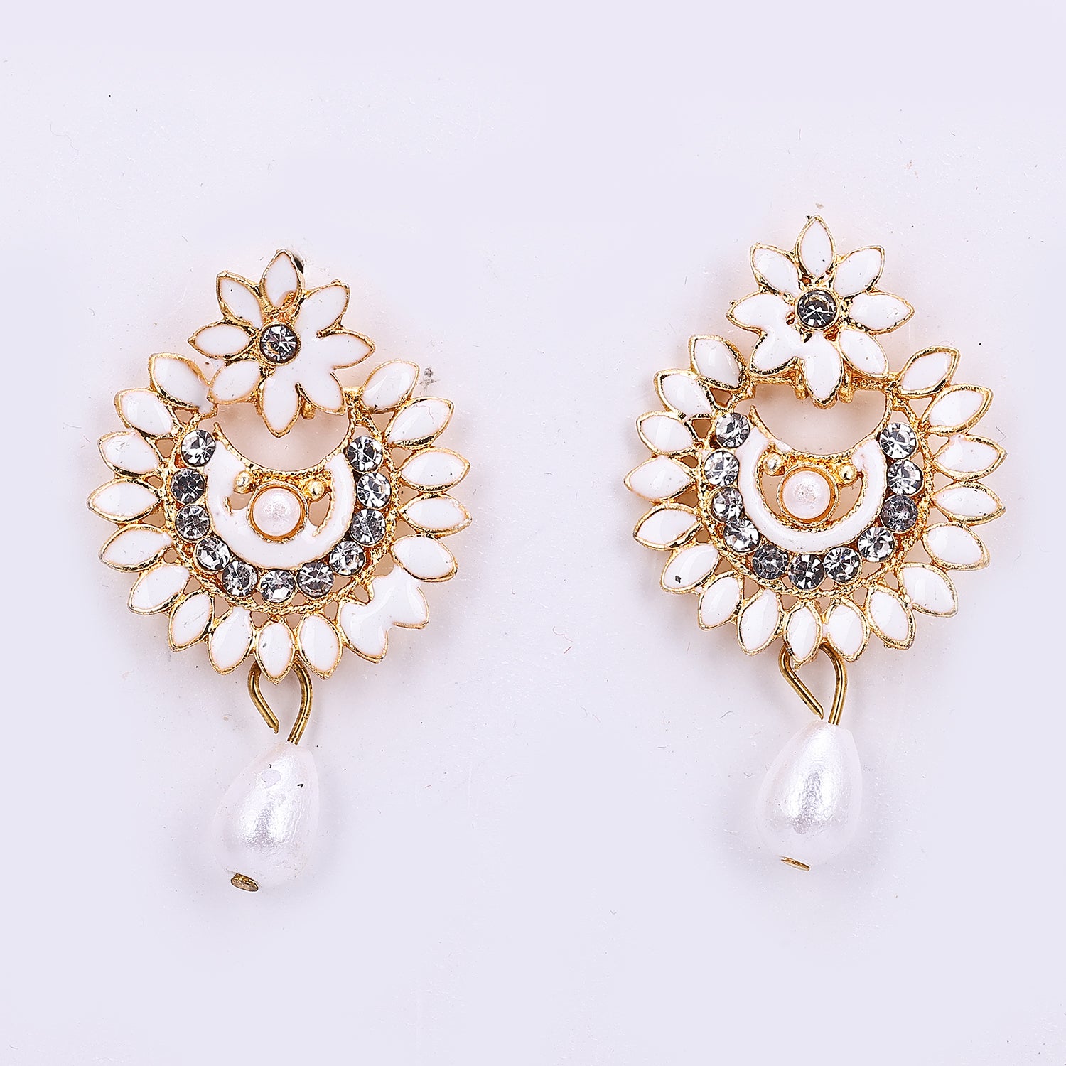 Sukkhi Beautiful Floral Shaped White Enamel Earrings