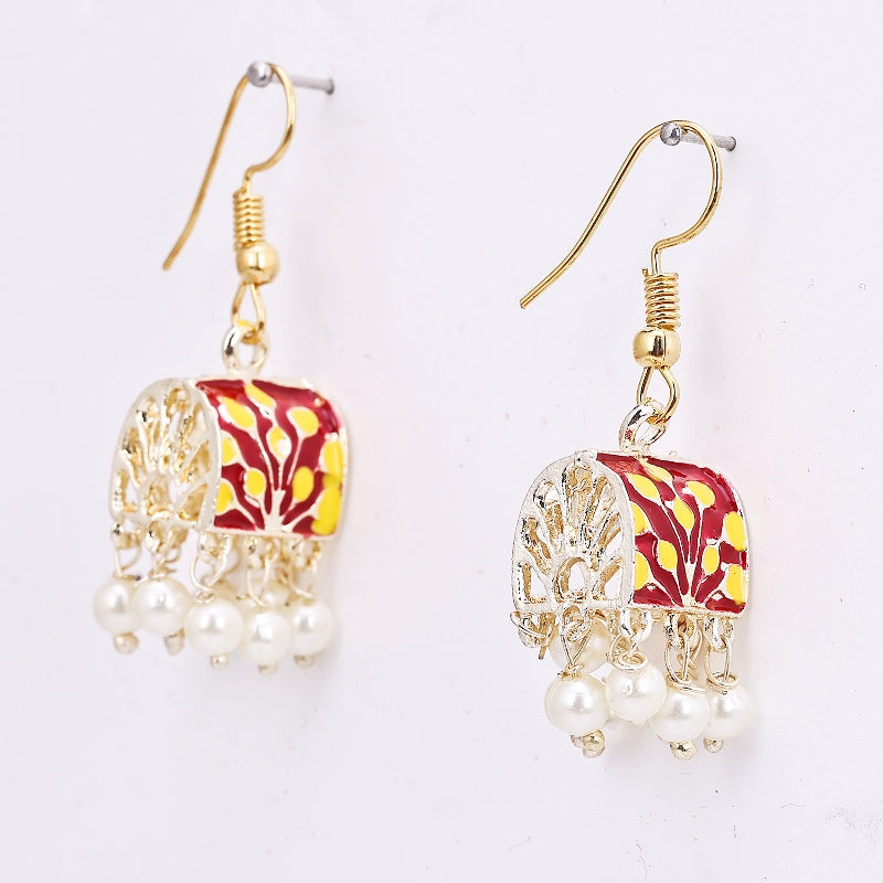 Sukkhi Decent Gold Plated Red Dangle Earring for Women
