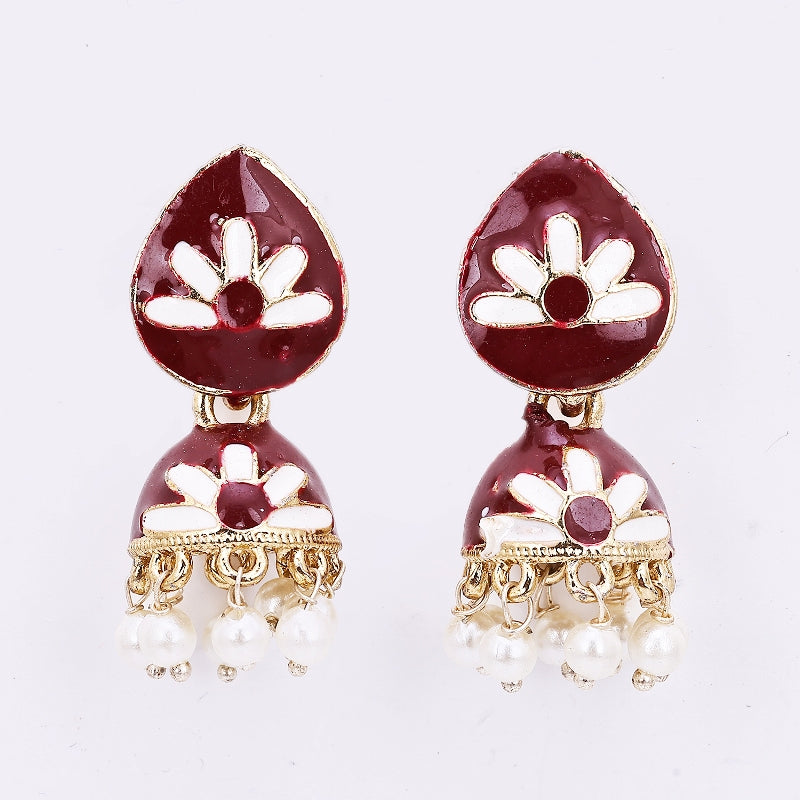 Sukkhi Festive Gold Plated Maroon Jhumki Earring for Women