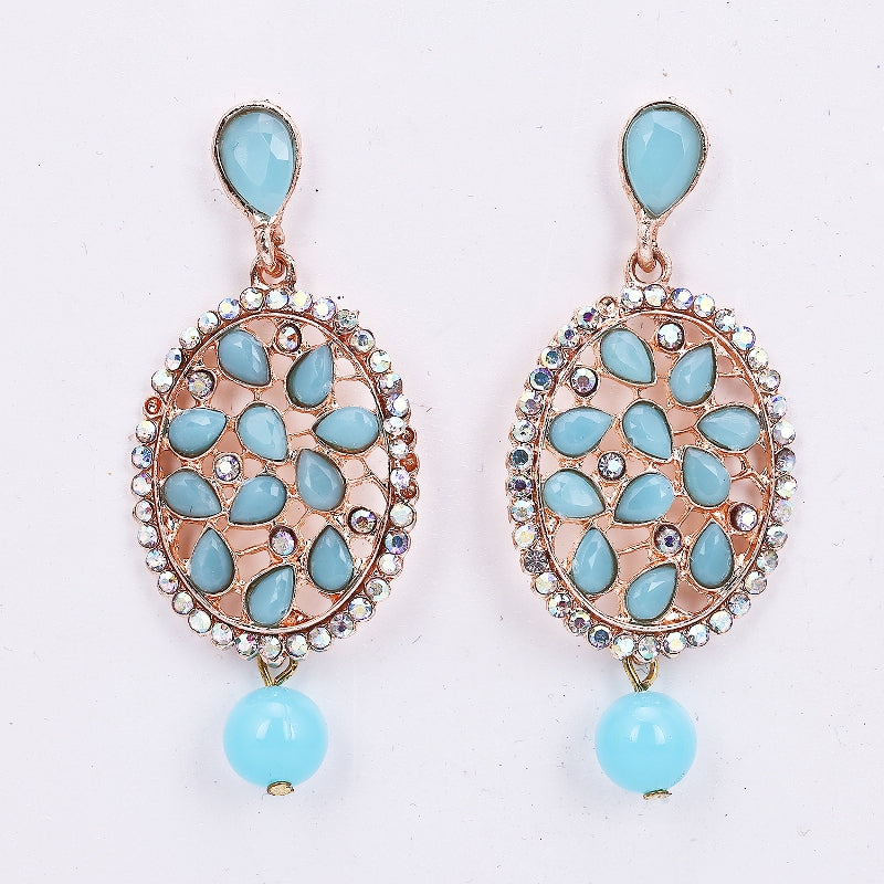 Sukkhi Glossy Gold Plated Sky Blue Drop Earring for Women
