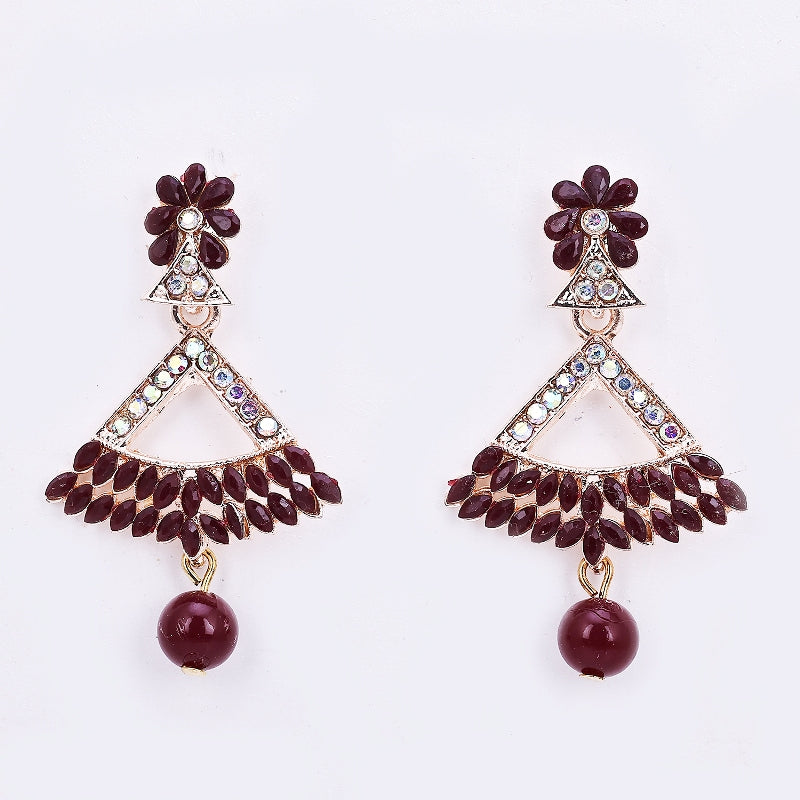 Sukkhi Iconic Gold Plated Maroon Drop Earring for Women