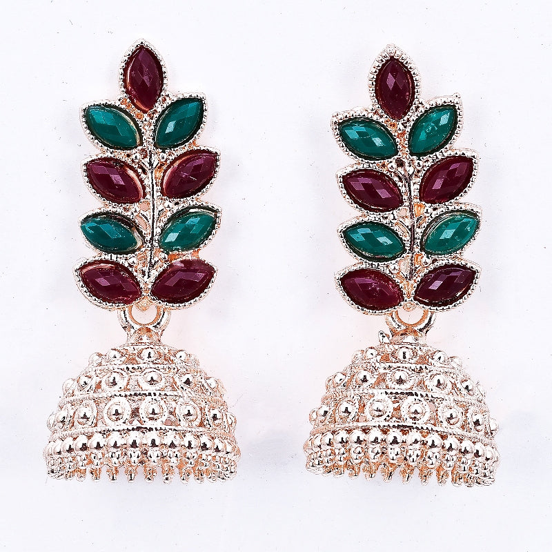 Sukkhi Sparkling Gold Plated Red Green Jhumki Earring for Women