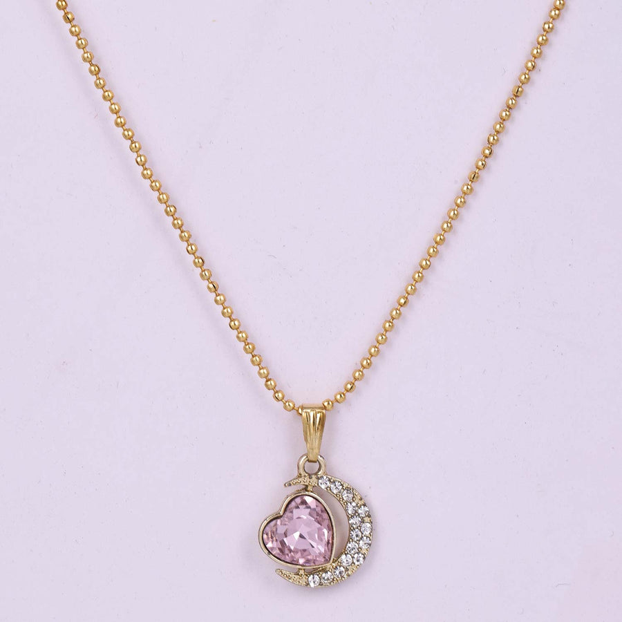 External Gold Plated Purple Heart Shaped Pendant with Chain for Women