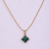 Handmade Gold Plated Green Square Shaped Pendant with Chain for Women