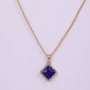 High-Fashion Gold Plated Blue Square Shaped Pendant with Chain for Women