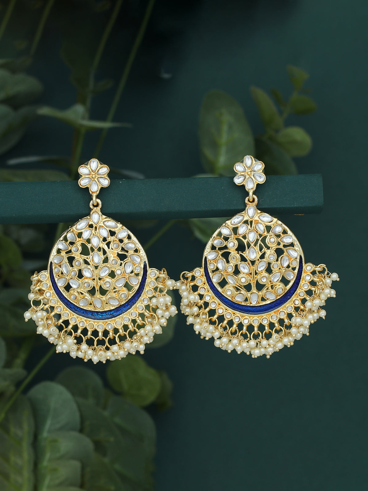 Sukkhi Glorious Pearl Gold Plated Kundan Chandbali Earring for Women SKR56733